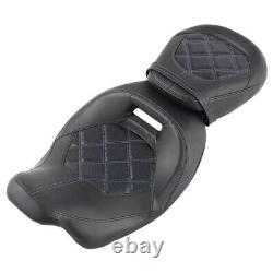Black Blue Driver and Passenger Seat Set for Harley Davidson Touring'09-Up