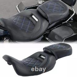 Black Blue Driver and Passenger Seat Set for Harley Davidson Touring'09-Up