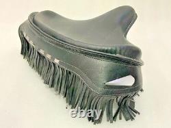 Black Deluxe Solo Seat with Fringe Skirt for 1929-84 Harley Davidson motorcycles