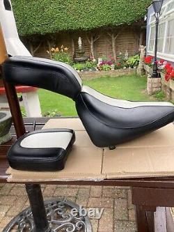 Harley Davidson Evo Softail seat With Sissy Pad Real Leather Black And White