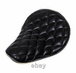 Leather 568 Black Diamond Stitch Hi-back Solo Seat Harley Bobber Chopper