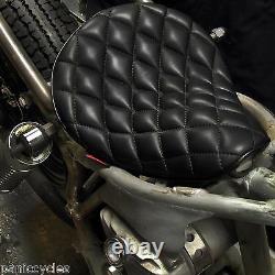 Leather 568 Black Diamond Stitch Hi-back Solo Seat Harley Bobber Chopper