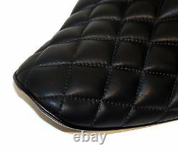 Leather 568 Black Diamond Stitch Hi-back Solo Seat Harley Bobber Chopper