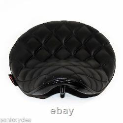 Leather 568 Black Diamond Stitch Hi-back Solo Seat Harley Bobber Chopper