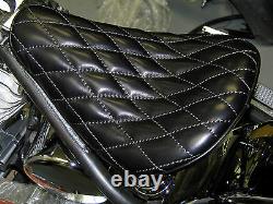 Leather 568 Black Diamond Stitch Hi-back Solo Seat Harley Bobber Chopper