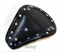 Leather 568 Black Diamond Stitch Hi-back Solo Seat Harley Bobber Chopper