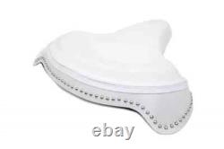 Pure Leather Solo Seat Fit For Harley Davidson White with Skirt & Studs