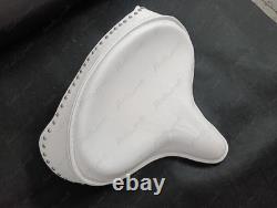 Pure Leather Solo Seat Fit For Harley Davidson White with Skirt & Studs