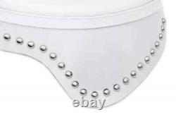 Pure Leather Solo Seat Fit For Harley Davidson White with Skirt & Studs