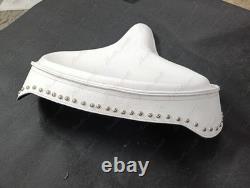 Pure Leather Solo Seat Fit For Harley Davidson White with Skirt & Studs