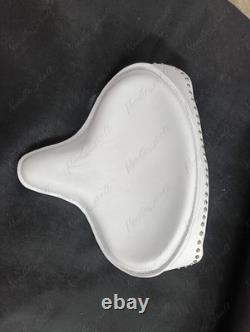 Pure Leather Solo Seat Fit For Harley Davidson White with Skirt & Studs