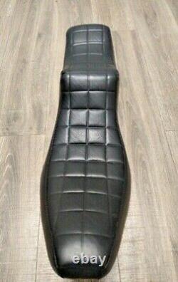 Vintage Two Up Black Motorcycle Seat Pleated Leather Harley-Davidson Sportster