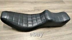 Vintage Two Up Black Motorcycle Seat Pleated Leather Harley-Davidson Sportster