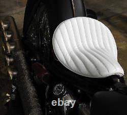 White Leather 356 Vert Rib Hi-back Solo Seat Tuck & Roll Harley Bobber Chopper