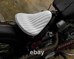 White Leather 356 Vert Rib Hi-back Solo Seat Tuck & Roll Harley Bobber Chopper