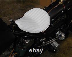 White Leather 356 Vert Rib Hi-back Solo Seat Tuck & Roll Harley Bobber Chopper