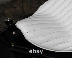 White Leather 356 Vert Rib Hi-back Solo Seat Tuck & Roll Harley Bobber Chopper