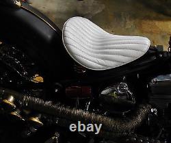 White Leather 356 Vert Rib Hi-back Solo Seat Tuck & Roll Harley Bobber Chopper